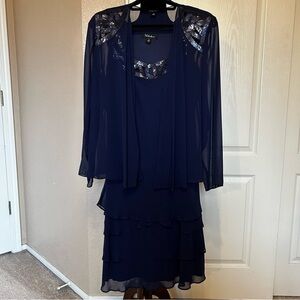 SL Fashions Navy Blue Sequined‎ 2 Piece Dress Size 12